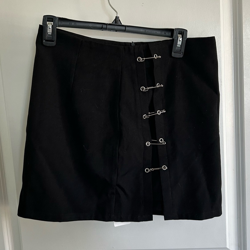 Cider Black Mini Skirt with Safety Pin Accents
